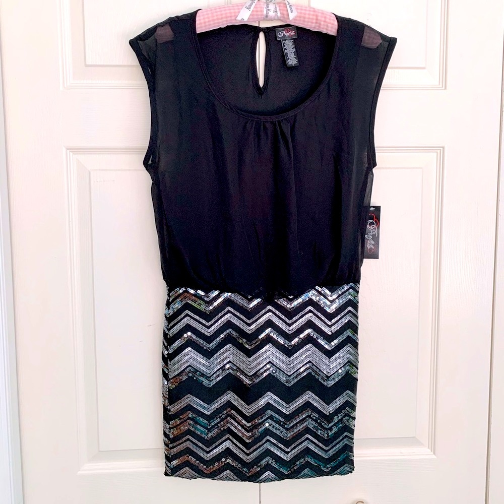NWT Black & Silver Chevron Sequin Bodycon Dress by Profile